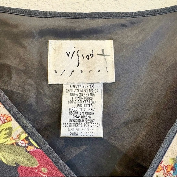 Vtg Vision Apparel Y2K Dark Floral Silk Top Size 1X Boho Whimsigoth Witchy Artsy - Picture 3 of 11